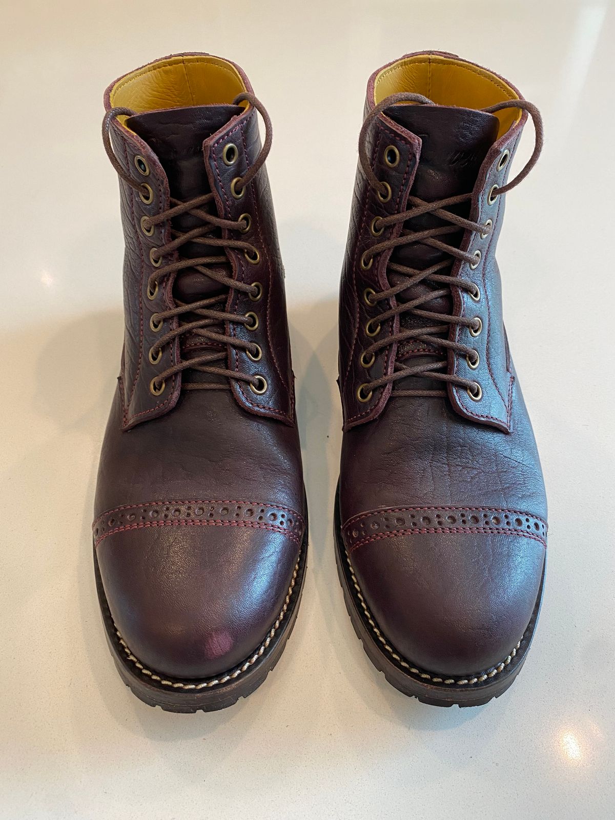 Photo by chris.8888 on July 6, 2025 of the Caswell Boot Company 1912 Russet Marching Shoe Reproduction in Horween Color 8 Aspen Horsefront.