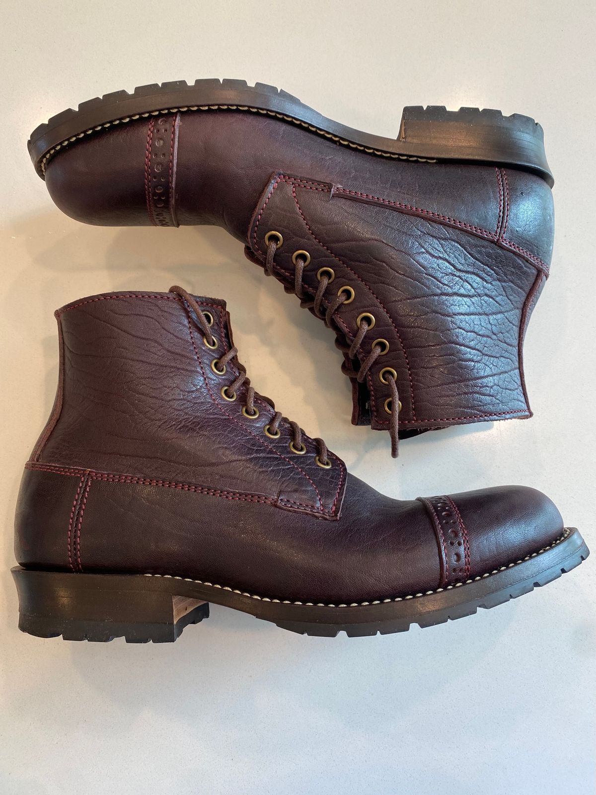 Photo by chris.8888 on July 6, 2025 of the Caswell Boot Company 1912 Russet Marching Shoe Reproduction in Horween Color 8 Aspen Horsefront.