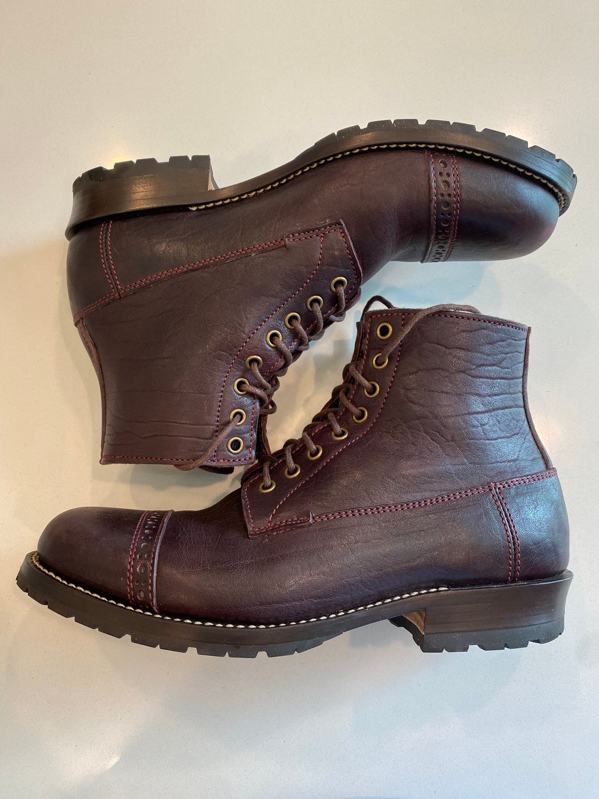 Photo by chris.8888 on July 6, 2025 of the Caswell Boot Company 1912 Russet Marching Shoe Reproduction in Horween Color 8 Aspen Horsefront.