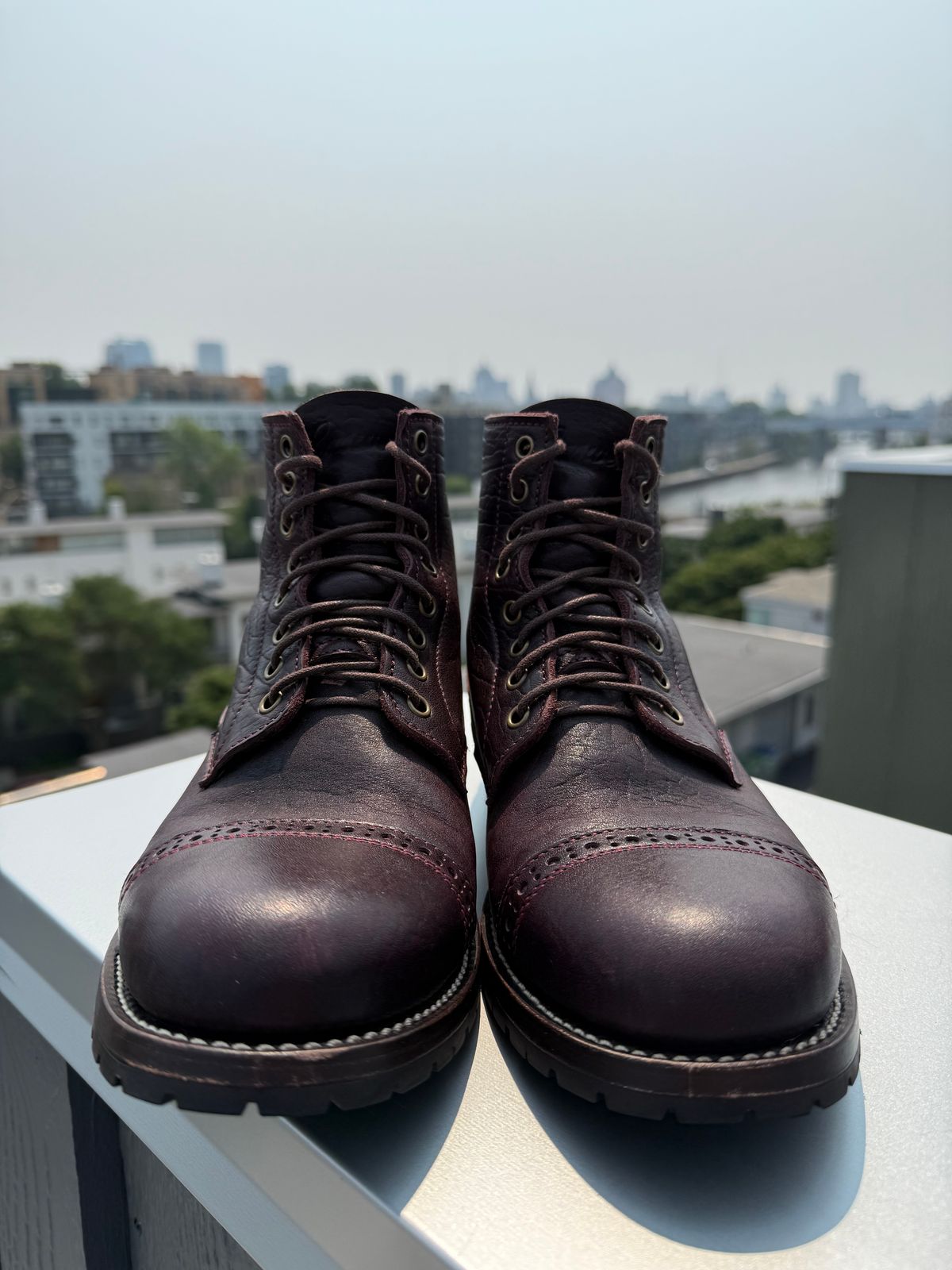 Photo by chris.8888 on August 2, 2025 of the Caswell Boot Company 1912 Russet Marching Shoe Reproduction in Horween Color 8 Aspen Horsefront.
