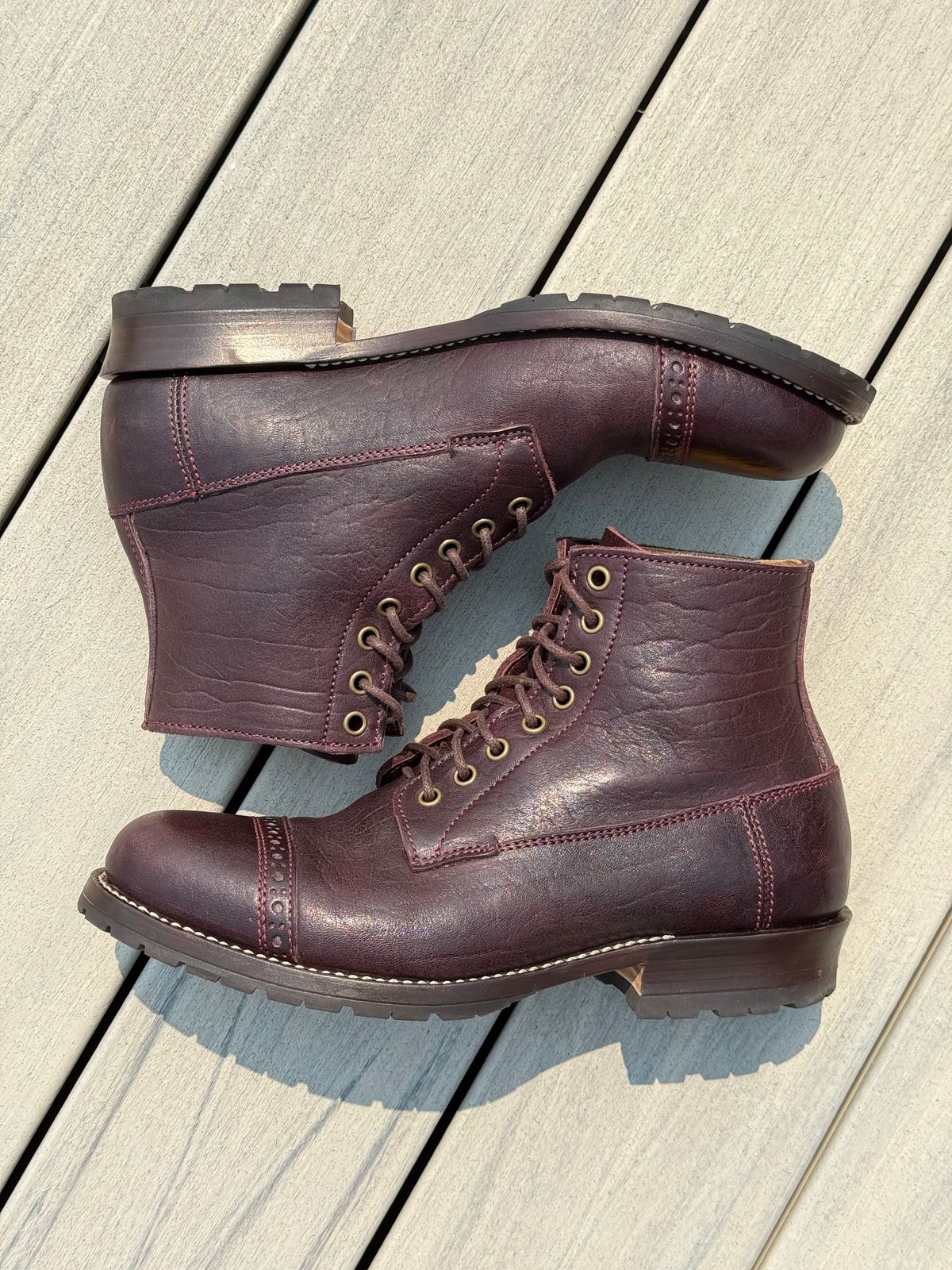 Photo by chris.8888 on August 2, 2025 of the Caswell Boot Company 1912 Russet Marching Shoe Reproduction in Horween Color 8 Aspen Horsefront.
