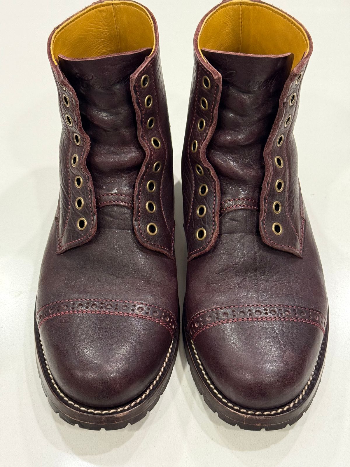 Photo by chris.8888 on September 14, 2025 of the Caswell Boot Company 1912 Russet Marching Shoe Reproduction in Horween Color 8 Aspen Horsefront.