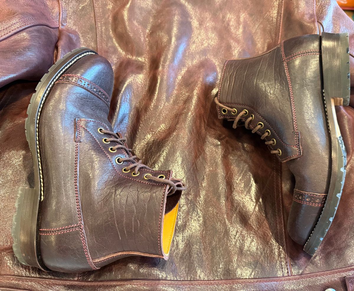 Photo by chris.8888 on February 26, 2026 of the Caswell Boot Company 1912 Russet Marching Shoe Reproduction in Horween Color 8 Aspen Horsefront.