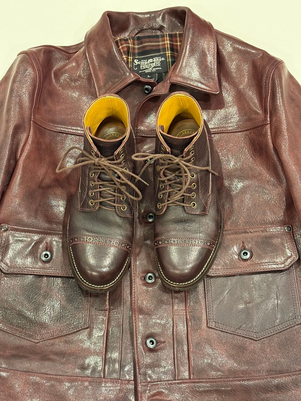Photo by chris.8888 on February 28, 2026 of the Caswell Boot Company 1912 Russet Marching Shoe Reproduction in Horween Color 8 Aspen Horsefront.