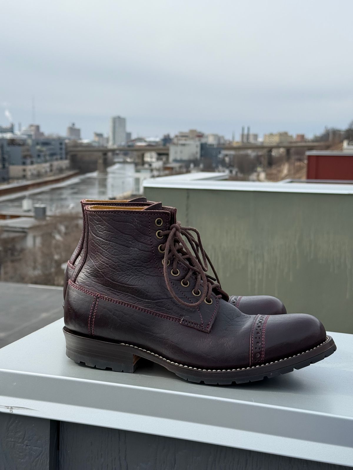 Photo by chris.8888 on February 28, 2026 of the Caswell Boot Company 1912 Russet Marching Shoe Reproduction in Horween Color 8 Aspen Horsefront.