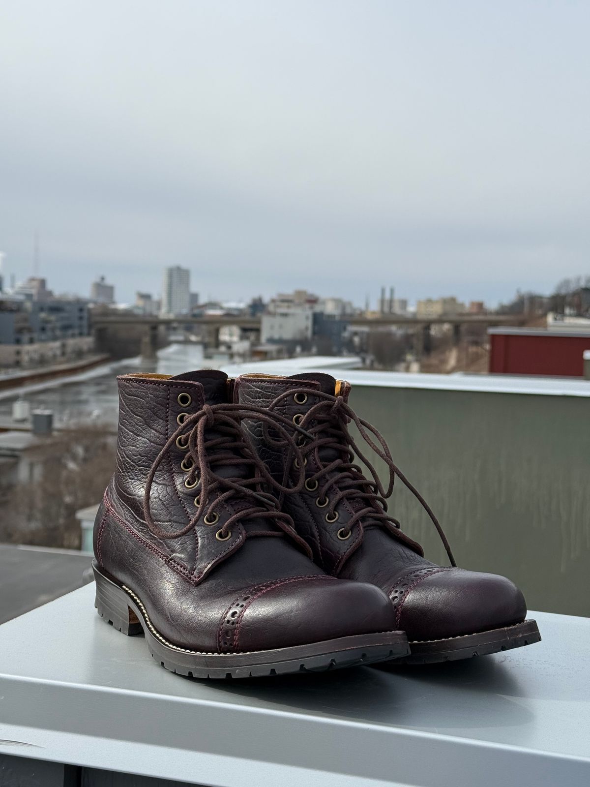 Photo by chris.8888 on February 28, 2026 of the Caswell Boot Company 1912 Russet Marching Shoe Reproduction in Horween Color 8 Aspen Horsefront.