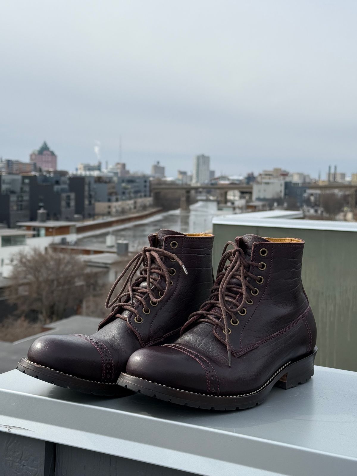 Photo by chris.8888 on February 28, 2026 of the Caswell Boot Company 1912 Russet Marching Shoe Reproduction in Horween Color 8 Aspen Horsefront.