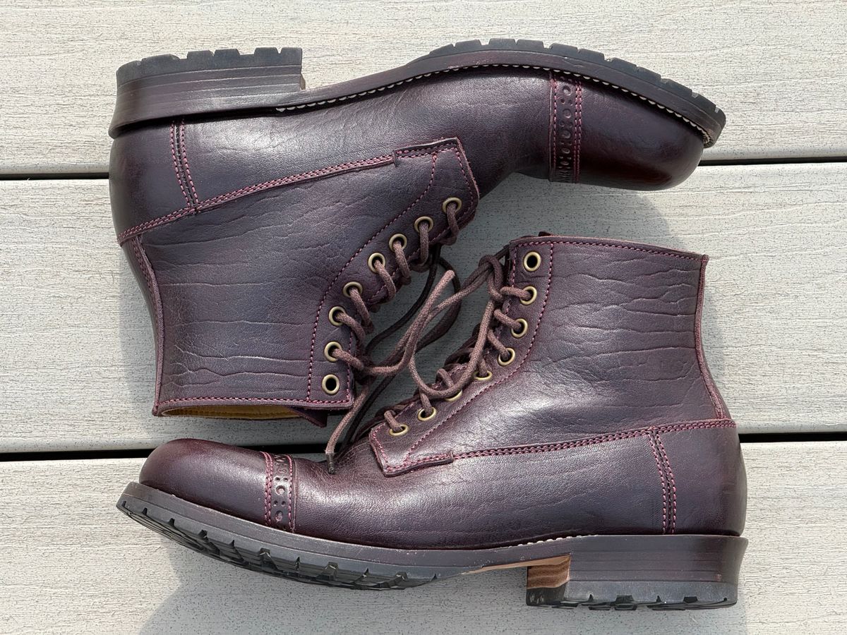 Photo by chris.8888 on February 28, 2026 of the Caswell Boot Company 1912 Russet Marching Shoe Reproduction in Horween Color 8 Aspen Horsefront.