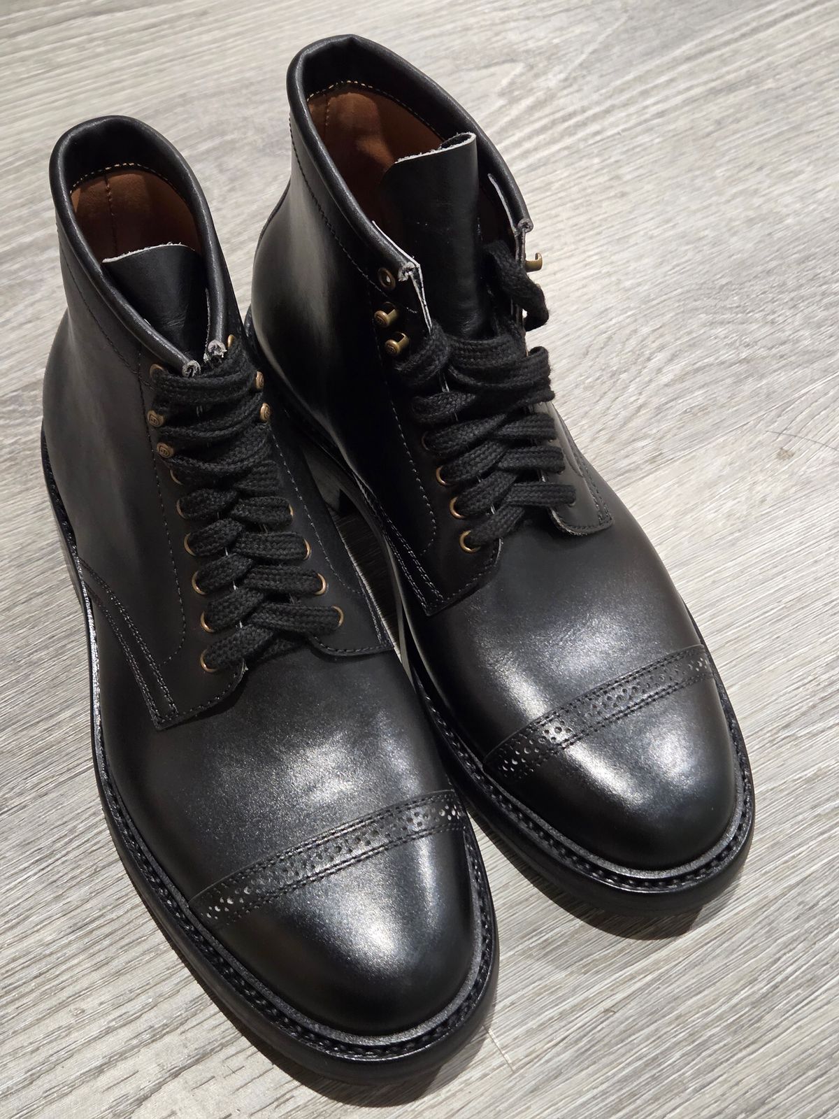 Photo by John1408 on April 20, 2026 of the Flame Panda Brogue Cap Toe Service Boot in German Calfskin.