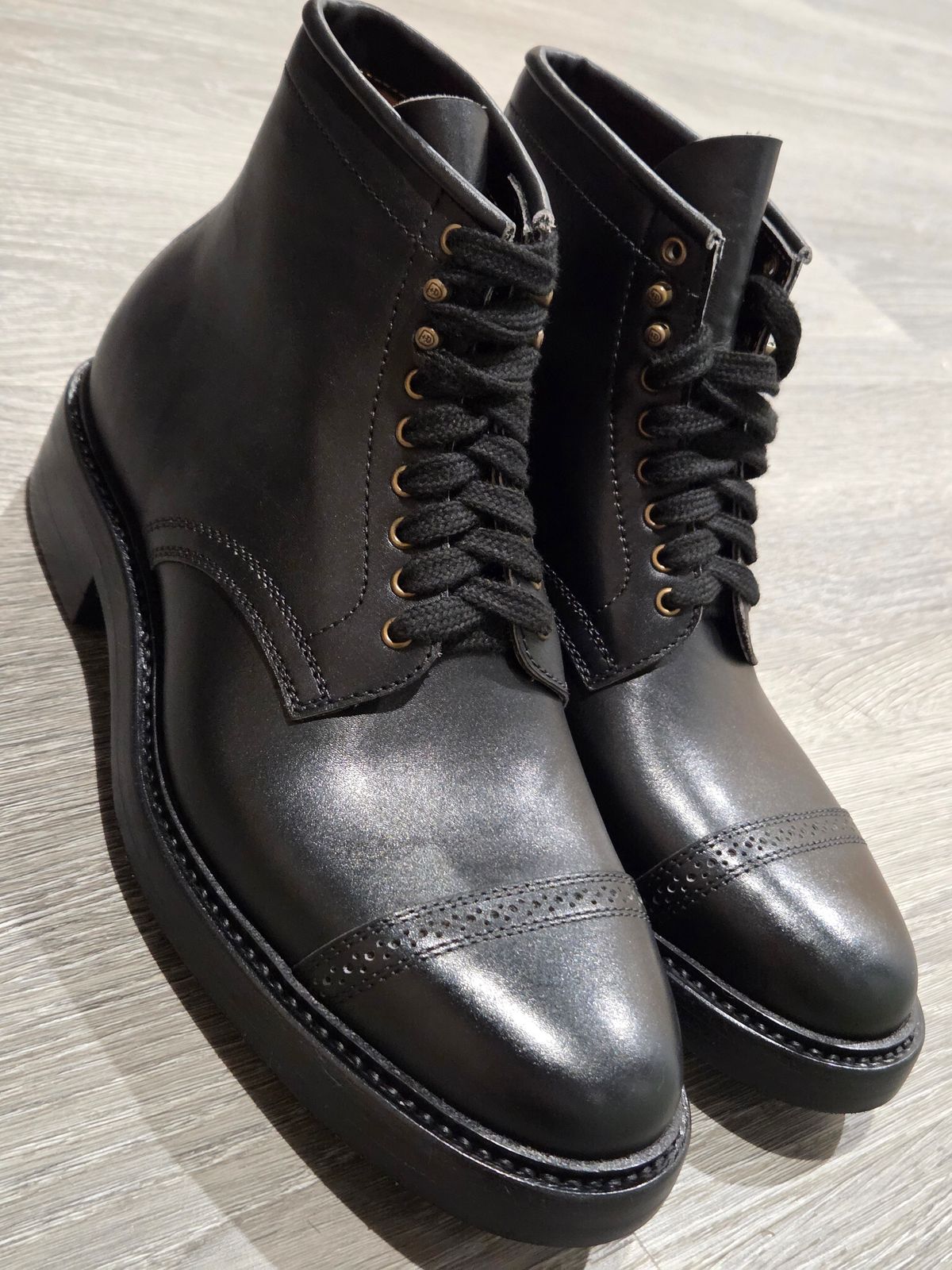 Photo by John1408 on April 20, 2026 of the Flame Panda Brogue Cap Toe Service Boot in German Calfskin.