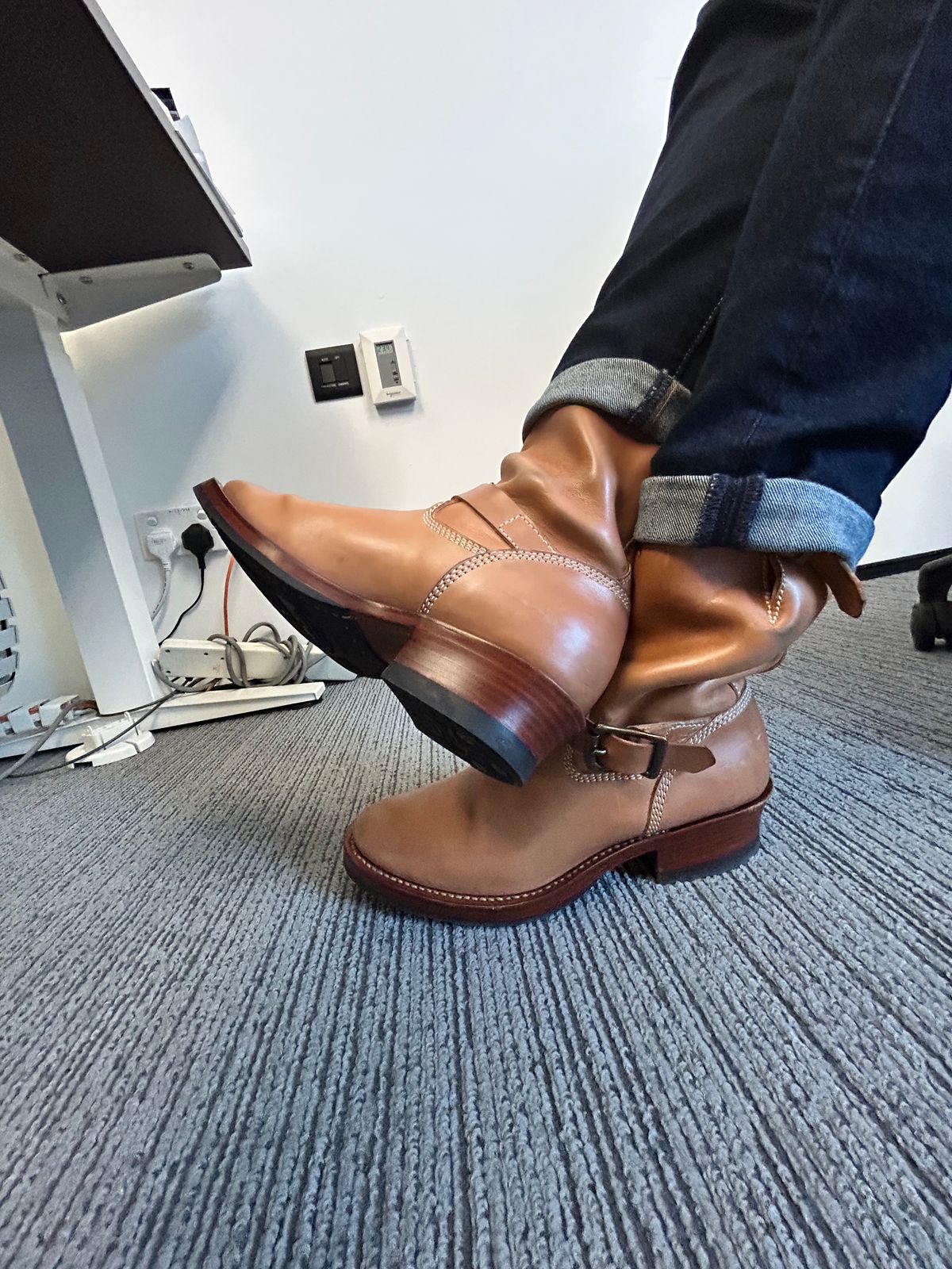 Photo by IronPatina on May 15, 2026 of the Willie's Handmade Boots Engineer Boot in Maryam Natural Horsebutt.