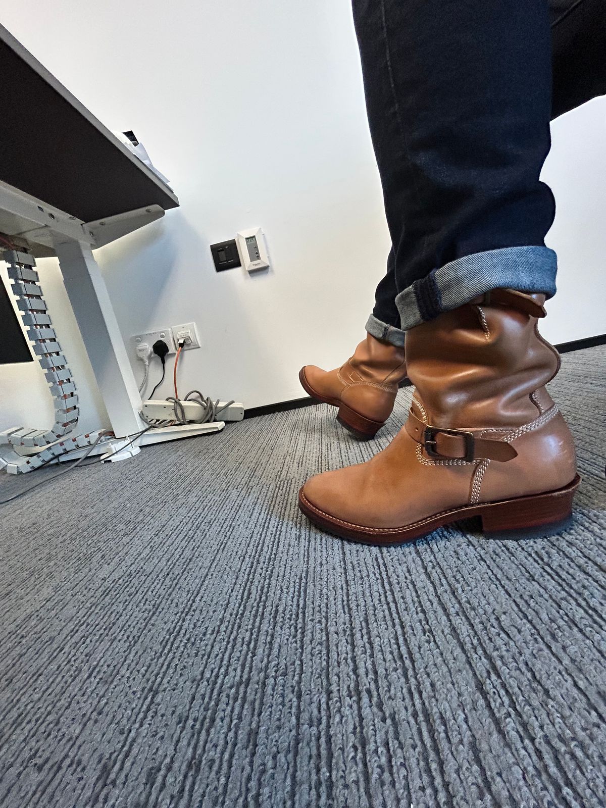 Photo by IronPatina on May 15, 2026 of the Willie's Handmade Boots Engineer Boot in Maryam Natural Horsebutt.