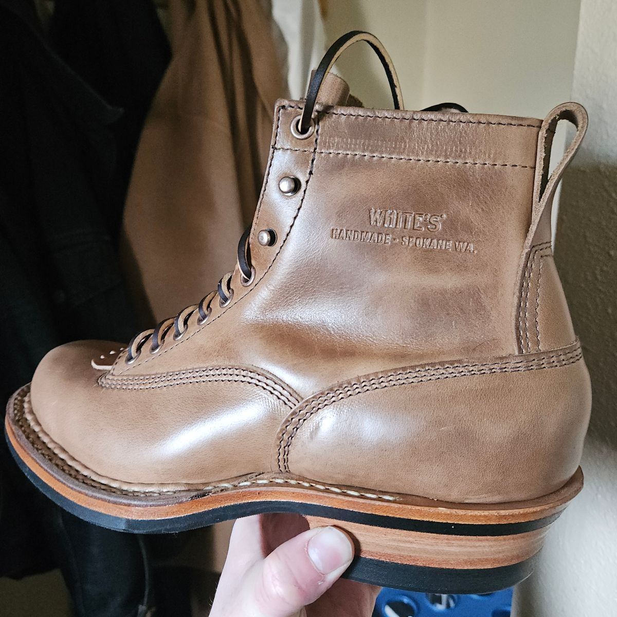 Photo by cjelliott on December 22, 2025 of the White's 350 Cutter in Horween Natural Chromexcel.