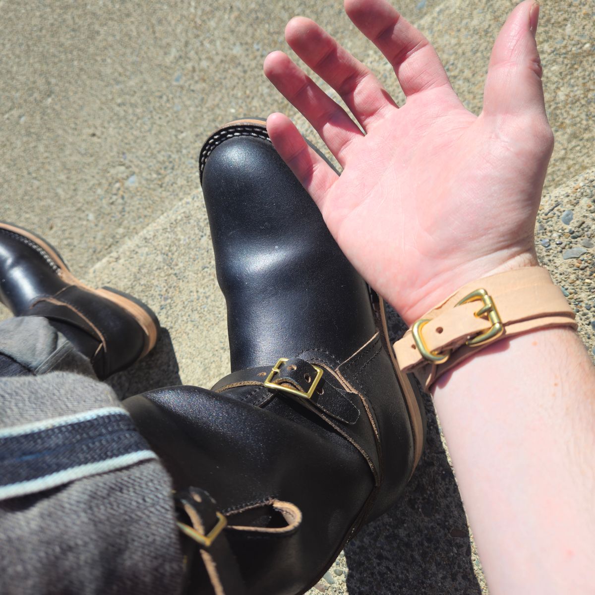 Photo by cjelliott on October 3, 2025 of the Harker Leatherworks Natty Veg Cuff in Unknown Natural Veg Tan.