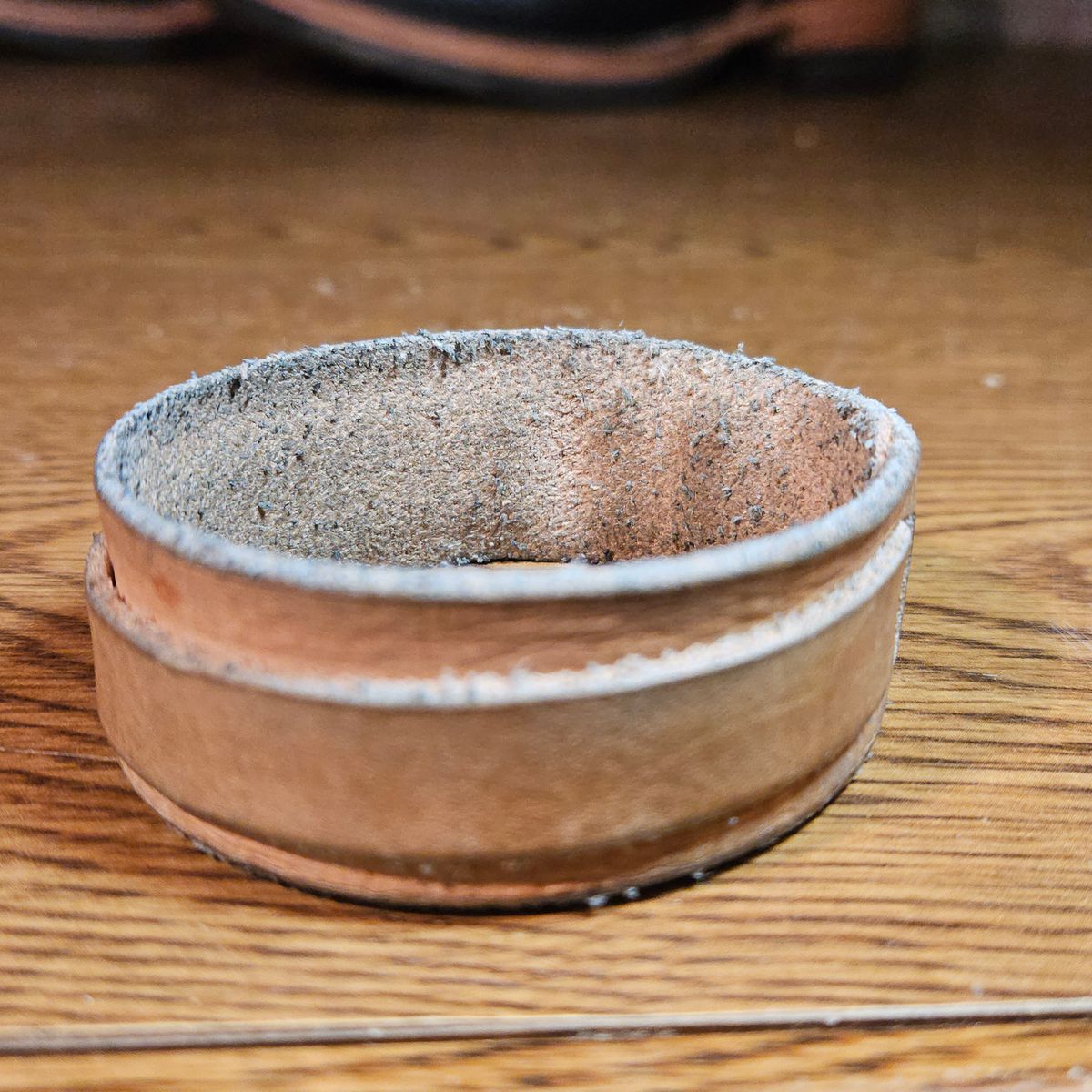 Photo by cjelliott on November 5, 2025 of the Harker Leatherworks Natty Veg Cuff in Unknown Natural Veg Tan.