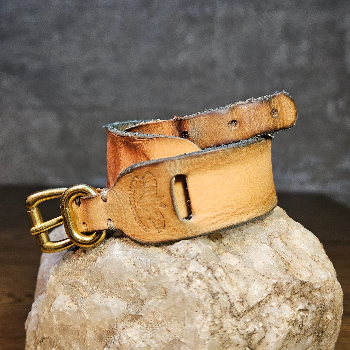 Photo by cjelliott on December 5, 2025 of the Harker Leatherworks Natty Veg Cuff in Unknown Natural Veg Tan.