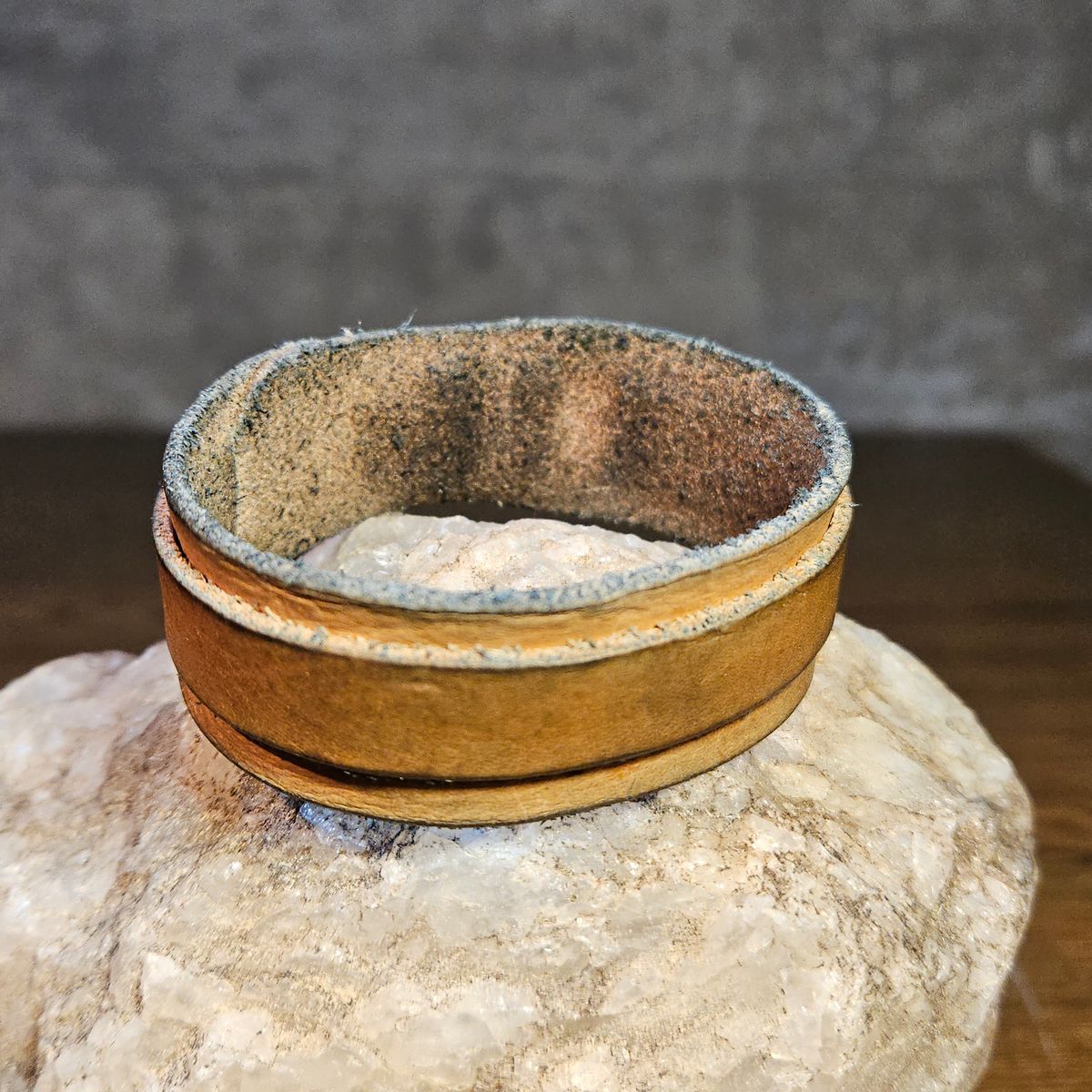 Photo by cjelliott on December 5, 2025 of the Harker Leatherworks Natty Veg Cuff in Unknown Natural Veg Tan.