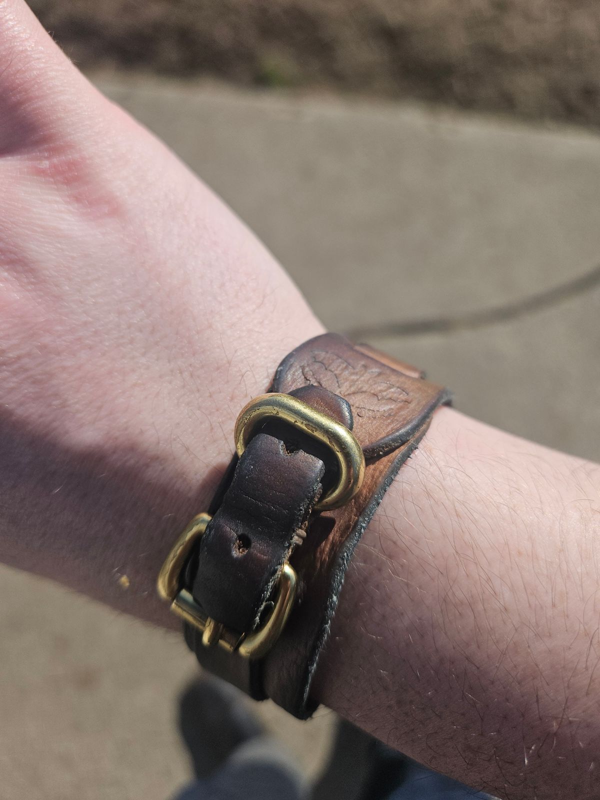 Photo by cjelliott on February 25, 2026 of the Harker Leatherworks Natty Veg Cuff in Unknown Natural Veg Tan.