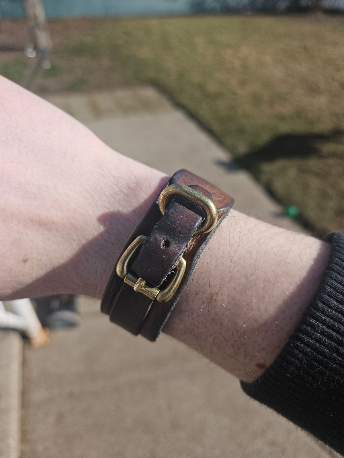 Photo by cjelliott on February 25, 2026 of the Harker Leatherworks Natty Veg Cuff in Unknown Natural Veg Tan.