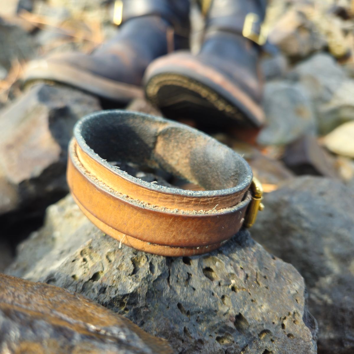 Photo by cjelliott on March 3, 2026 of the Harker Leatherworks Natty Veg Cuff in Unknown Natural Veg Tan.