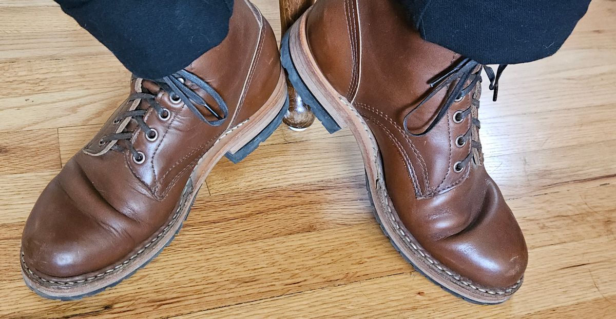 Photo by cjelliott on September 22, 2024 of the White's MP-Sherman Plain Toe in Horween British Tan Chromexcel.