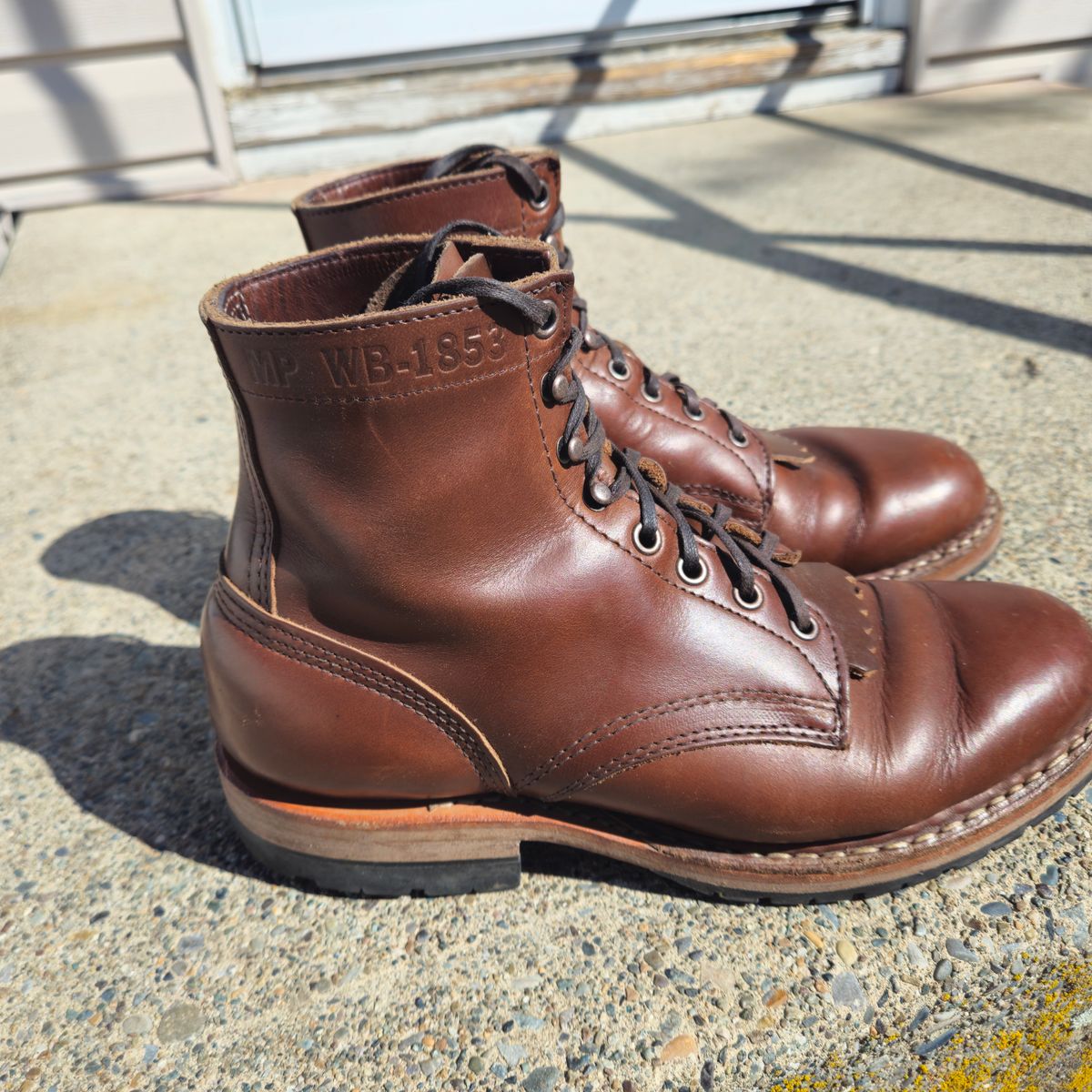 Photo by cjelliott on April 14, 2025 of the White's MP-Sherman Plain Toe in Horween British Tan Chromexcel.