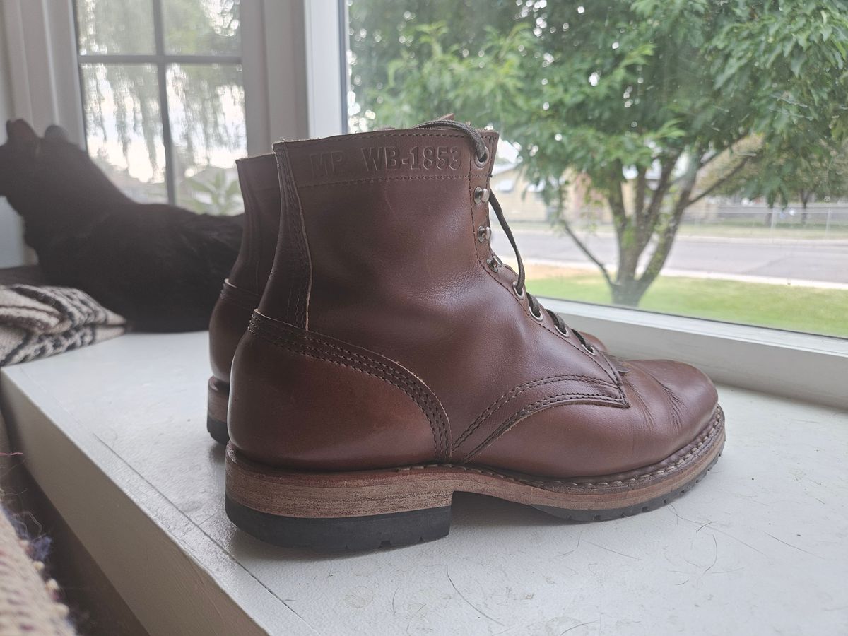 Photo by cjelliott on June 17, 2025 of the White's MP-Sherman Plain Toe in Horween British Tan Chromexcel.