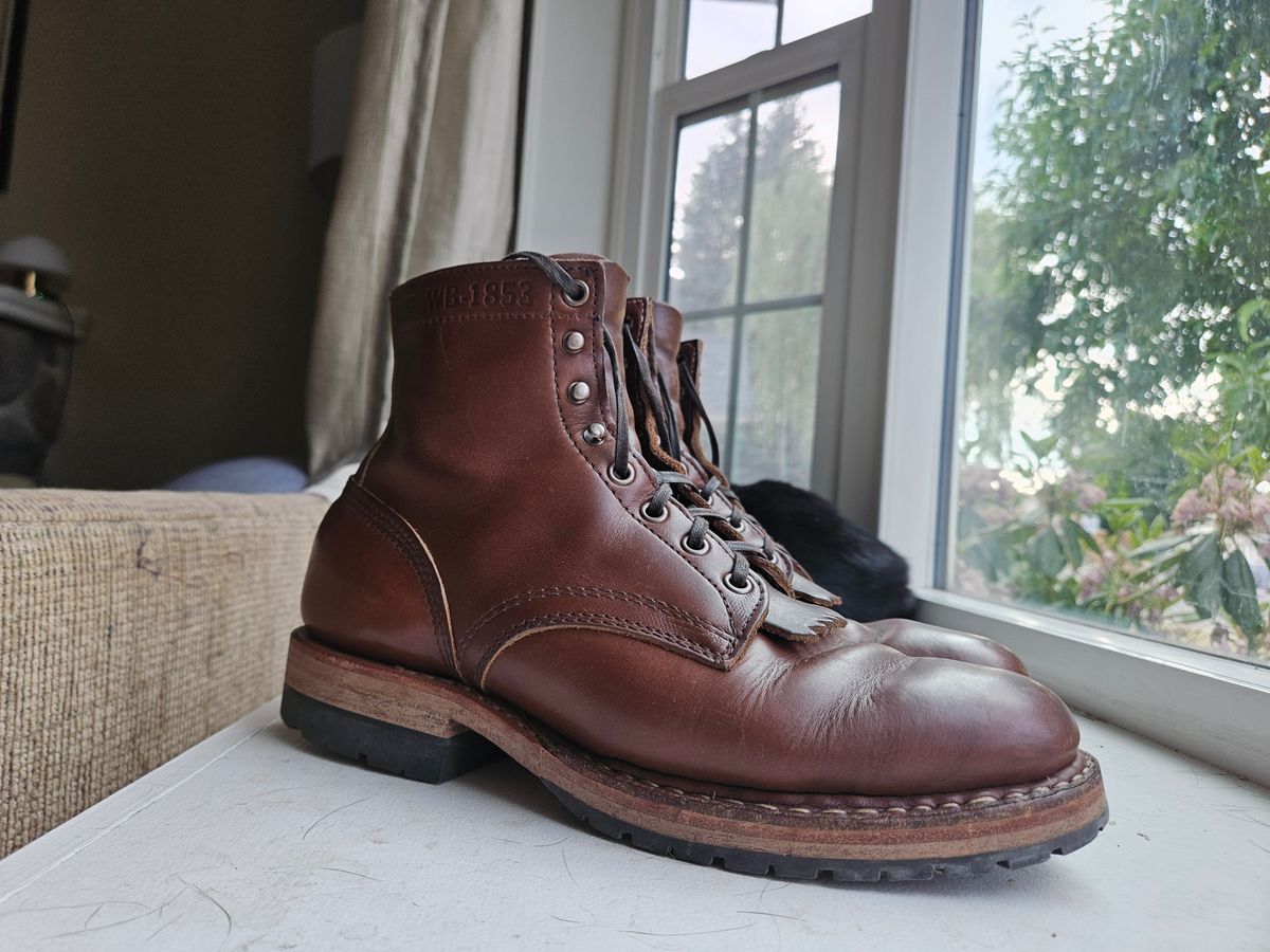 Photo by cjelliott on June 17, 2025 of the White's MP-Sherman Plain Toe in Horween British Tan Chromexcel.