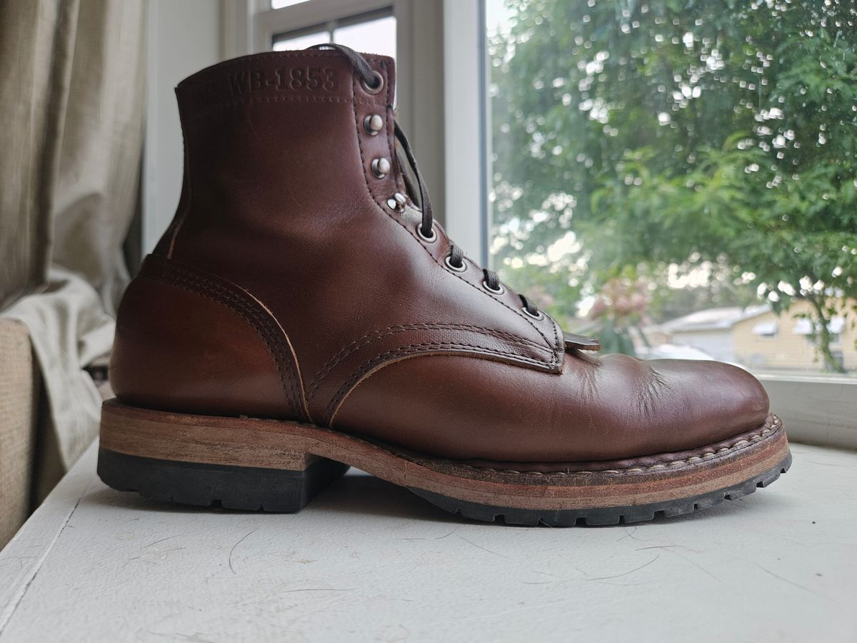 Photo by cjelliott on June 17, 2025 of the White's MP-Sherman Plain Toe in Horween British Tan Chromexcel.