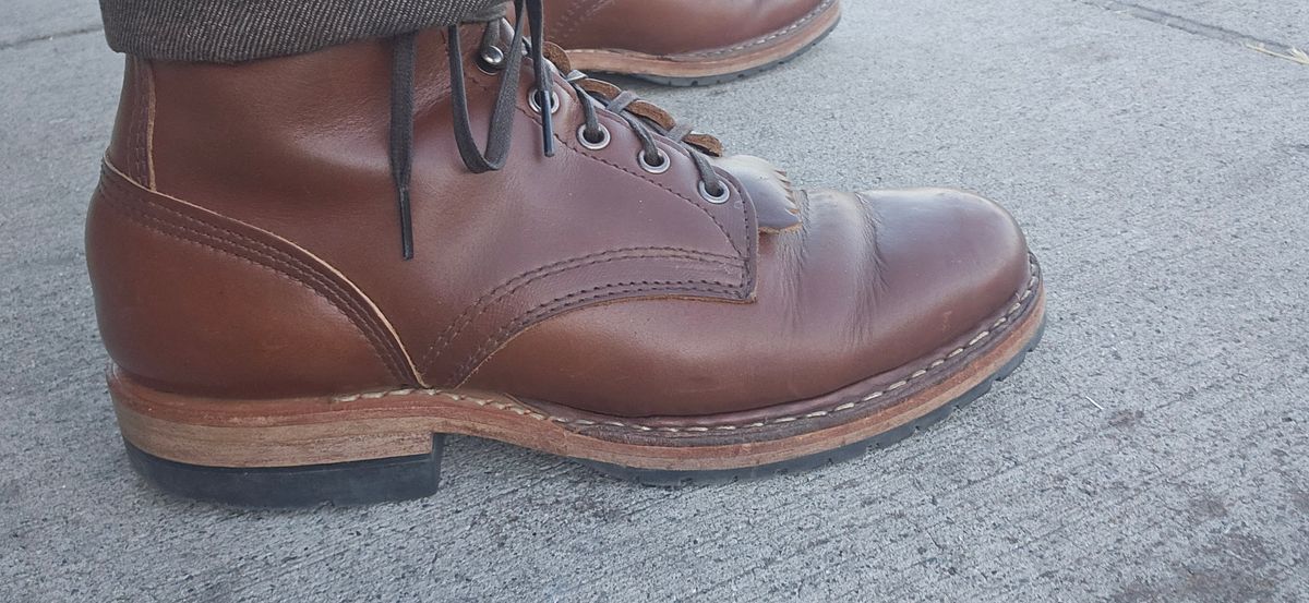 Photo by cjelliott on July 28, 2025 of the White's MP-Sherman Plain Toe in Horween British Tan Chromexcel.