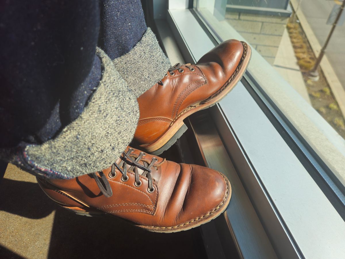 Photo by cjelliott on March 2, 2026 of the White's MP-Sherman Plain Toe in Horween British Tan Chromexcel.
