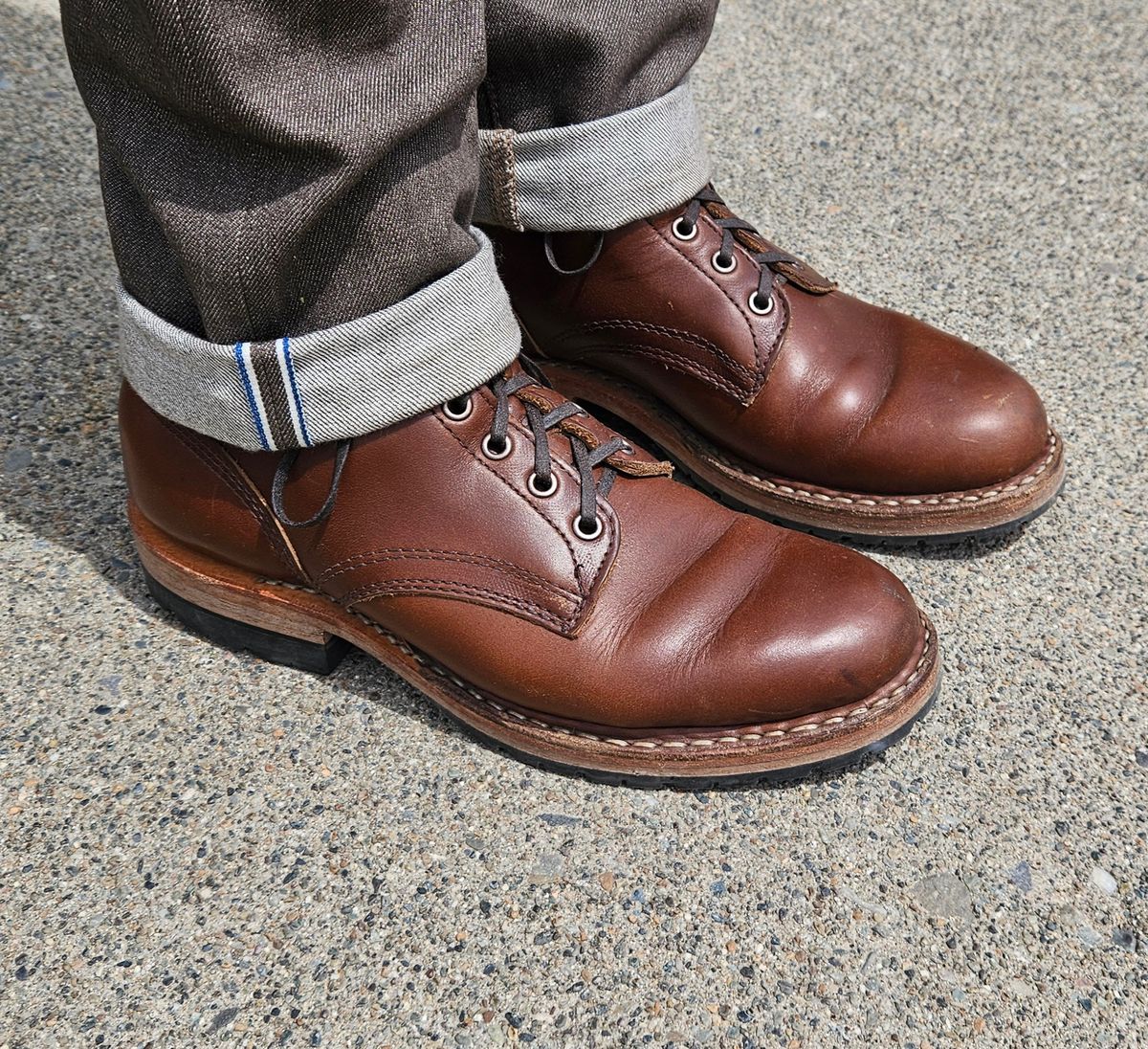 Photo by cjelliott on June 23, 2024 of the White's MP-Sherman Plain Toe in Horween British Tan Chromexcel.