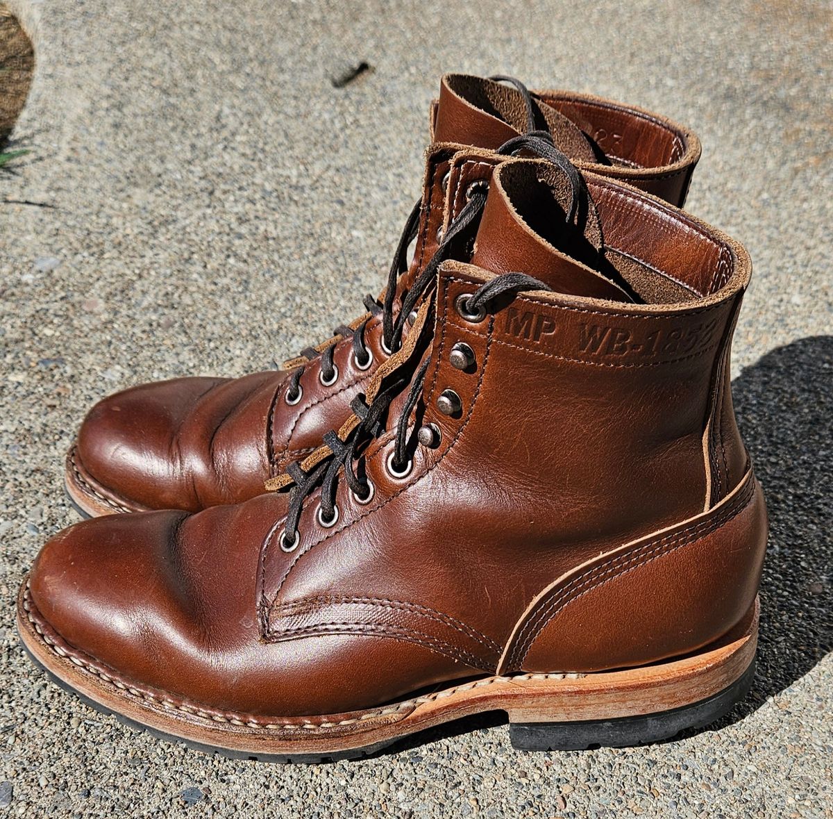 Photo by cjelliott on July 15, 2024 of the White's MP-Sherman Plain Toe in Horween British Tan Chromexcel.