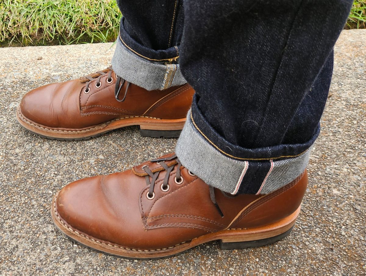 Photo by cjelliott on September 2, 2024 of the White's MP-Sherman Plain Toe in Horween British Tan Chromexcel.