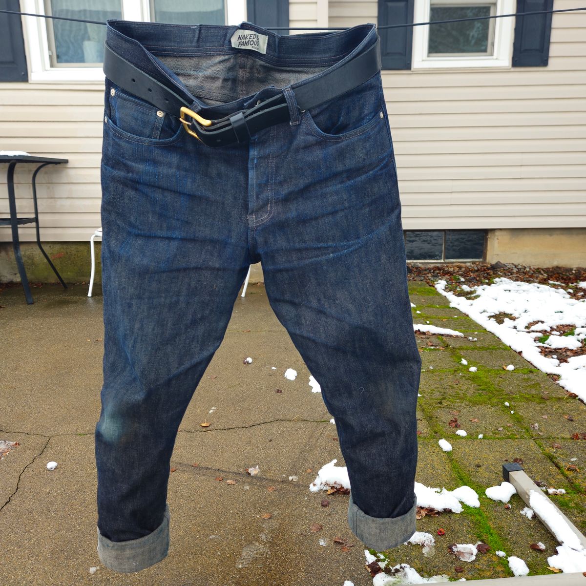 Photo by cjelliott on December 2, 2025 of the Naked And Famous Earthquake LHT - Weird Guy in 13.75 Left Hand Twill Slub.