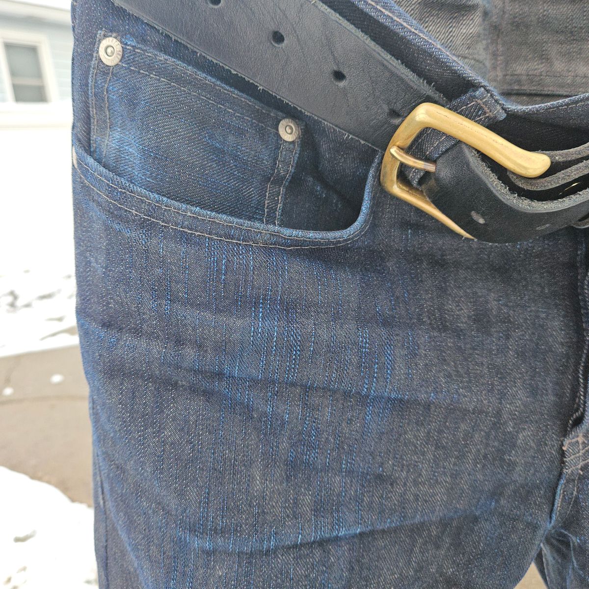 Photo by cjelliott on December 2, 2025 of the Naked And Famous Earthquake LHT - Weird Guy in 13.75 Left Hand Twill Slub.