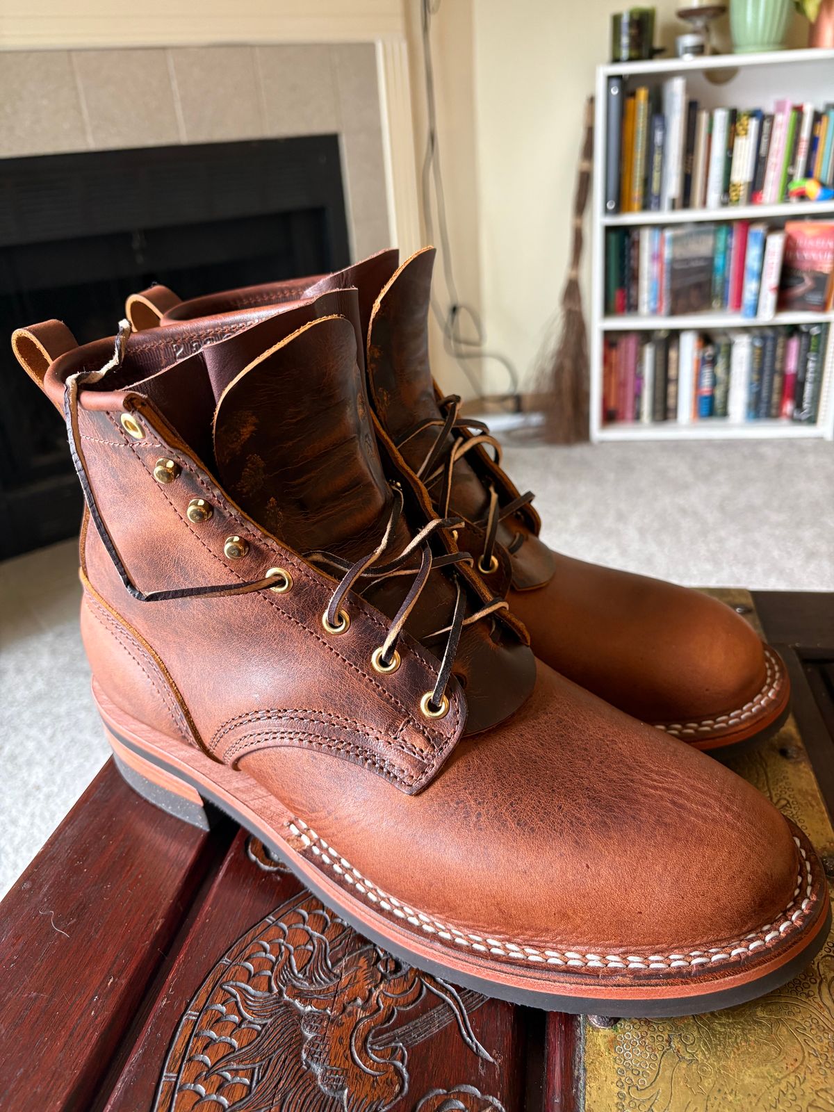 Photo by crichardson on February 18, 2026 of the Nicks Falcon in Horween Orange Predator.