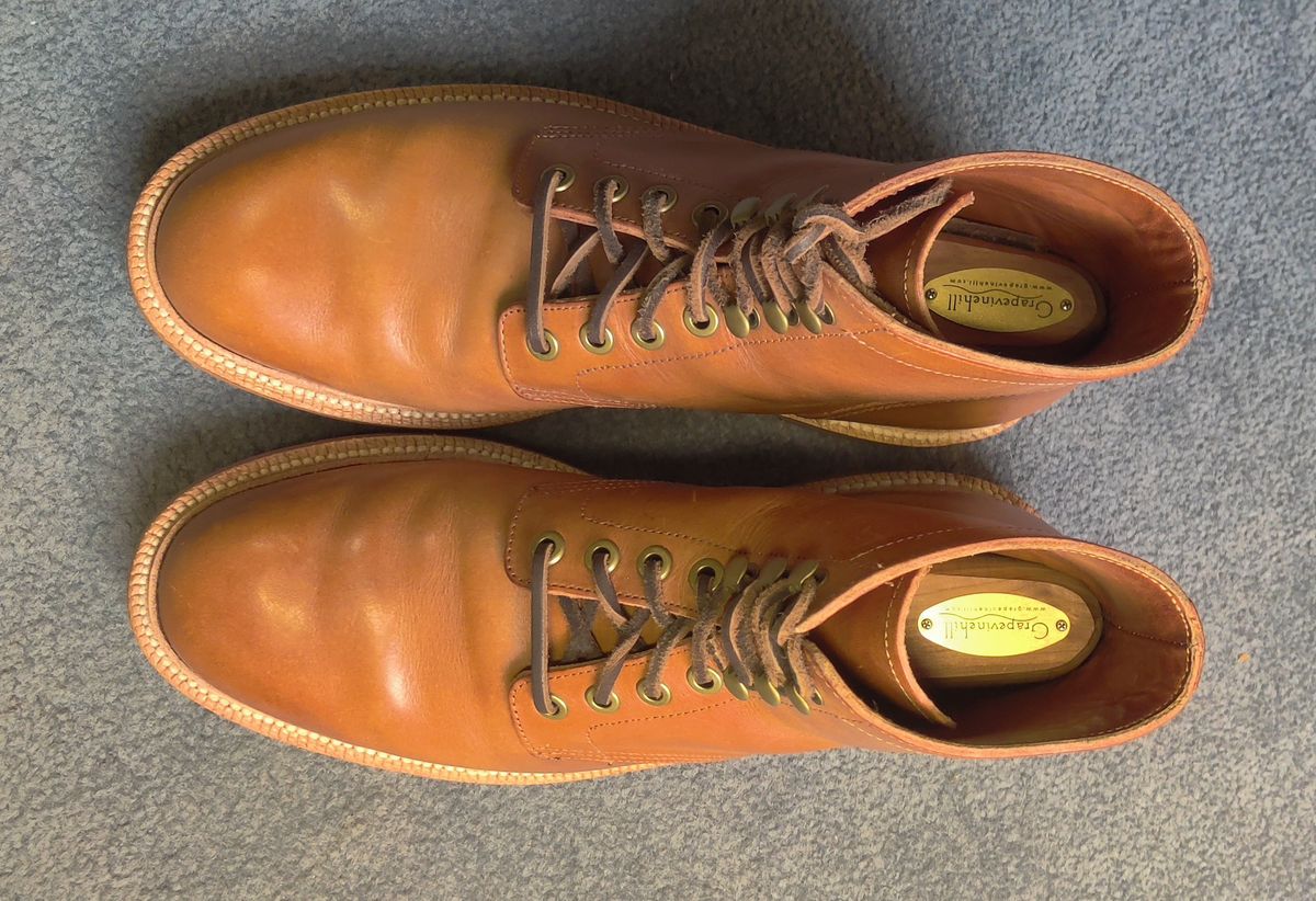 Photo by Patrick_I._Nas on November 4, 2024 of the Grant Stone Diesel Boot in Badalassi Carlo Saddle Tan Minerva.