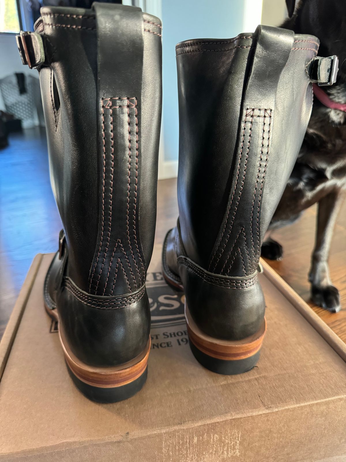 Photo by JuicyDeeluxe on October 18, 2024 of the Wesco Mister Lou in Maryam Petrolio Waxed Black Horsehide.