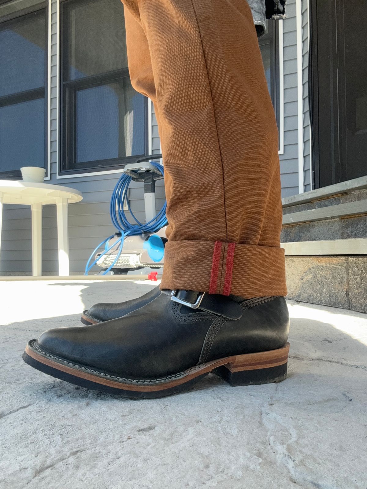 Photo by JuicyDeeluxe on October 19, 2024 of the Wesco Mister Lou in Maryam Petrolio Waxed Black Horsehide.