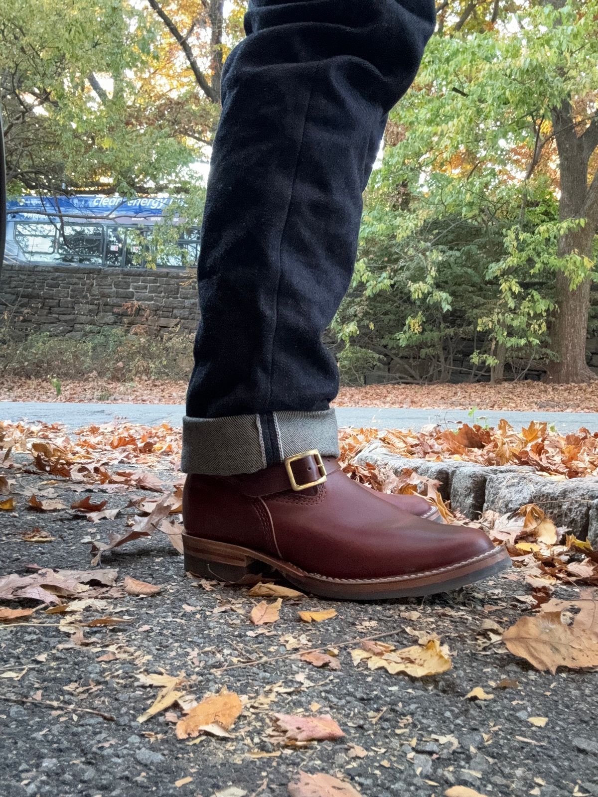 Photo by JuicyDeeluxe on October 28, 2024 of the Wesco Mister Lou in Horween Umber Chromexcel.