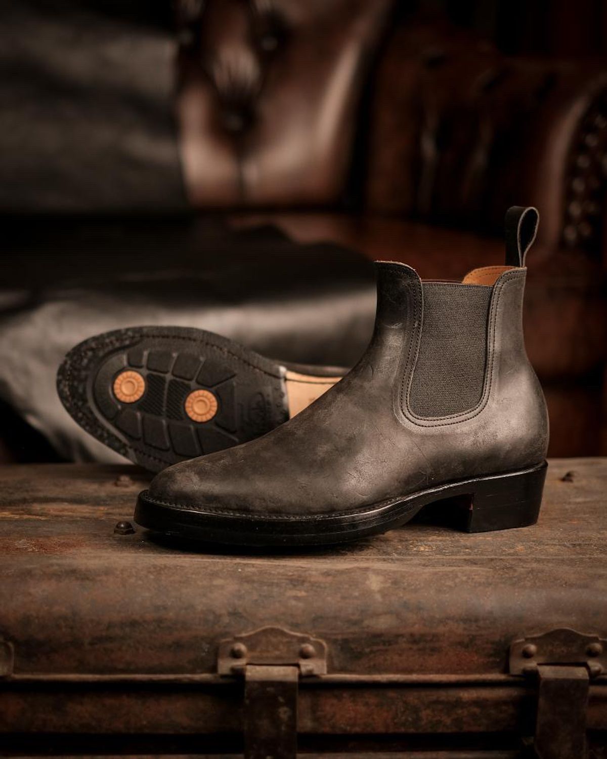 Photo by niku on April 25, 2025 of the Briselblack The Seventh Chelsea Boot in Maryam Black Waxed Reverse Horsebutt.
