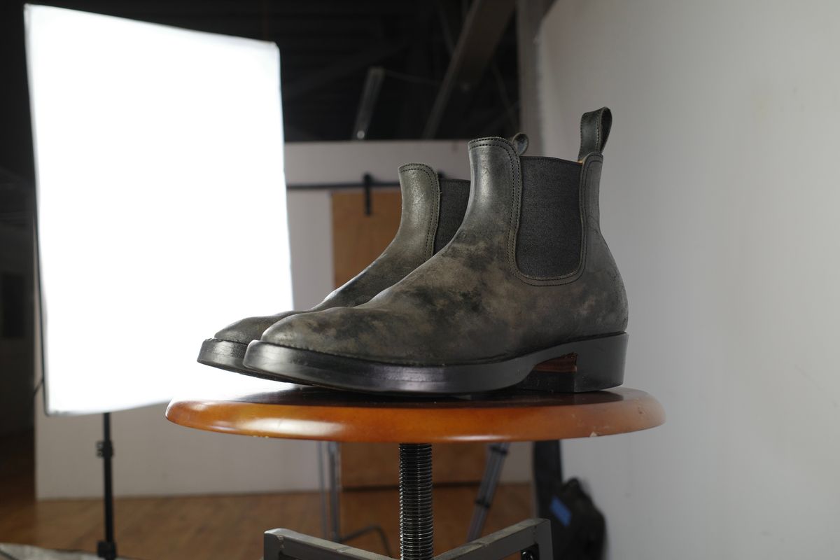 Photo by niku on December 30, 2025 of the Briselblack The Seventh Chelsea Boot in Maryam Black Waxed Reverse Horsebutt.