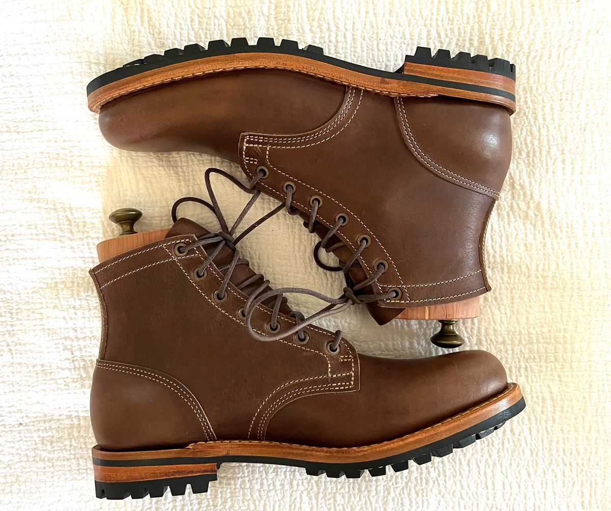 Photo by JPLopez124 on August 27, 2025 of the Truman Plain Toe Boot in Horween Walnut Cypress.