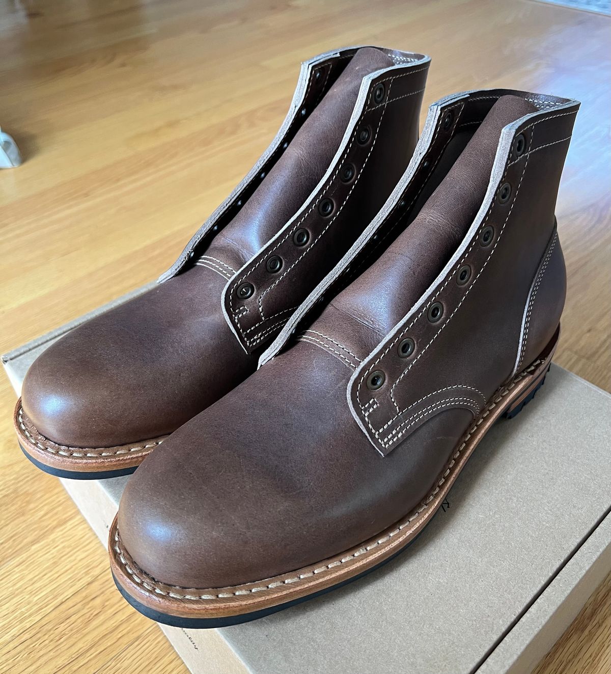Photo by JPLopez124 on August 27, 2025 of the Truman Plain Toe Boot in Horween Walnut Cypress.