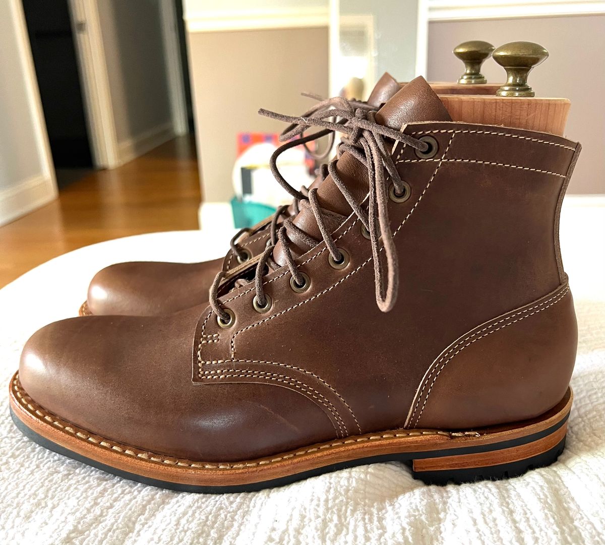 Photo by JPLopez124 on August 27, 2025 of the Truman Plain Toe Boot in Horween Walnut Cypress.