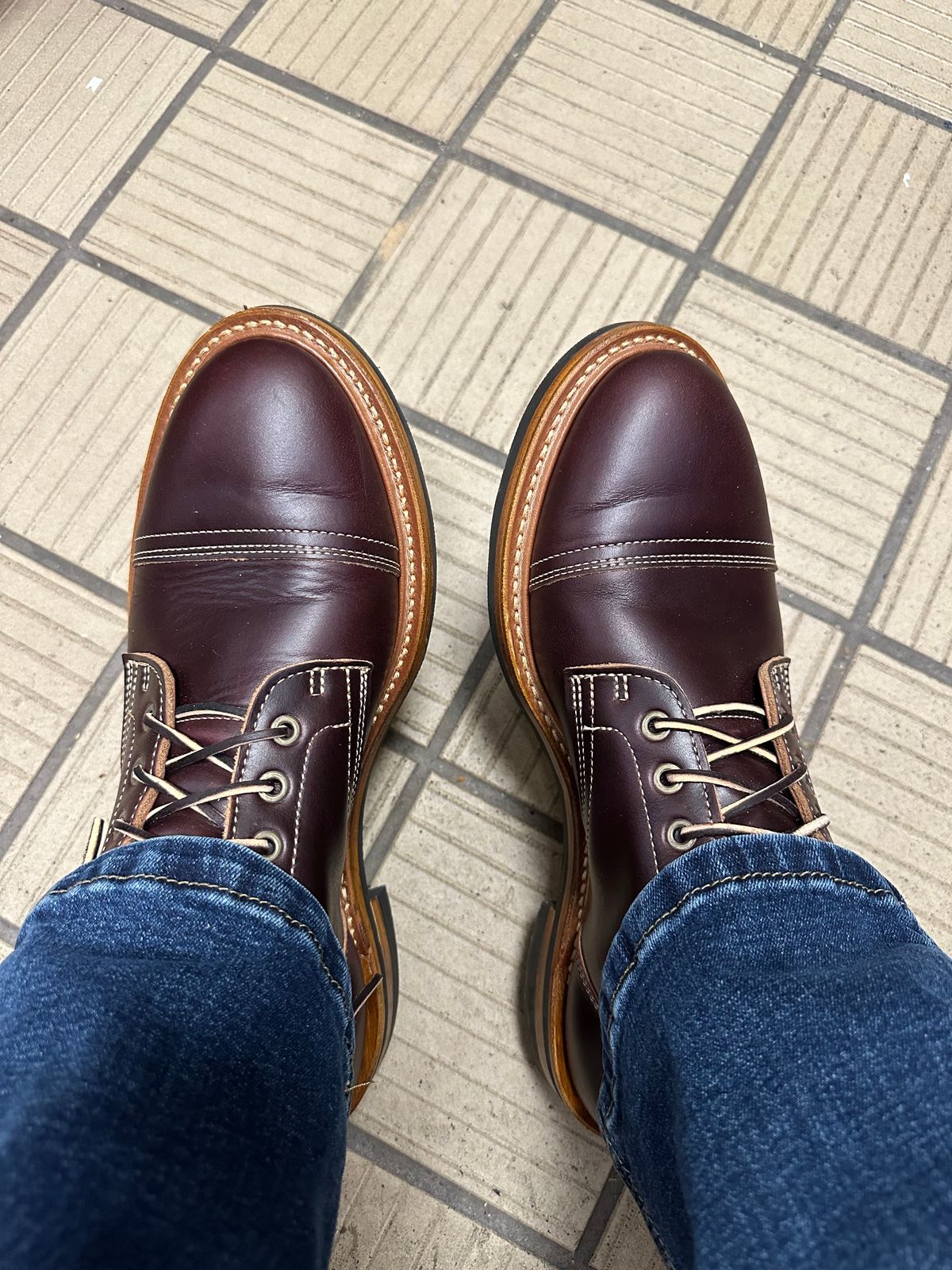 Photo by chazzboots on May 7, 2025 of the Truman Cap Toe Boot in Seidel Oxblood Double Shot.