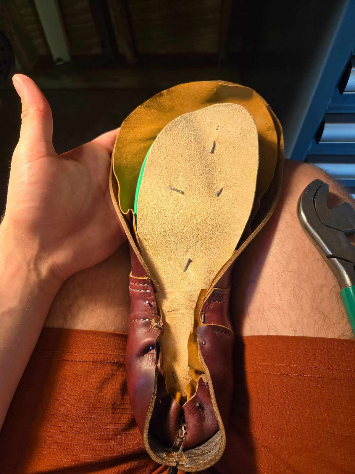 Photo by Amess923 on May 15, 2025 of the Self-Made Barefoot Boot in Horween Burgundy Chromexcel.