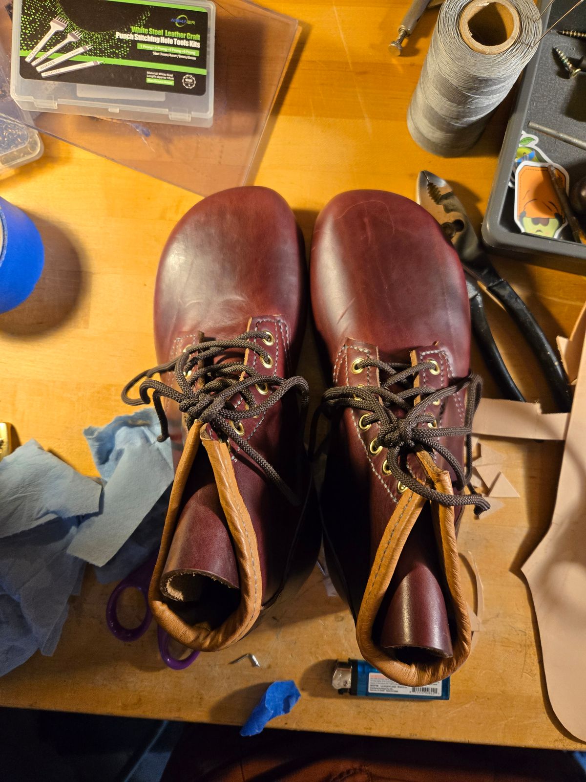 Photo by Amess923 on May 15, 2025 of the Self-Made Barefoot Boot in Horween Burgundy Chromexcel.