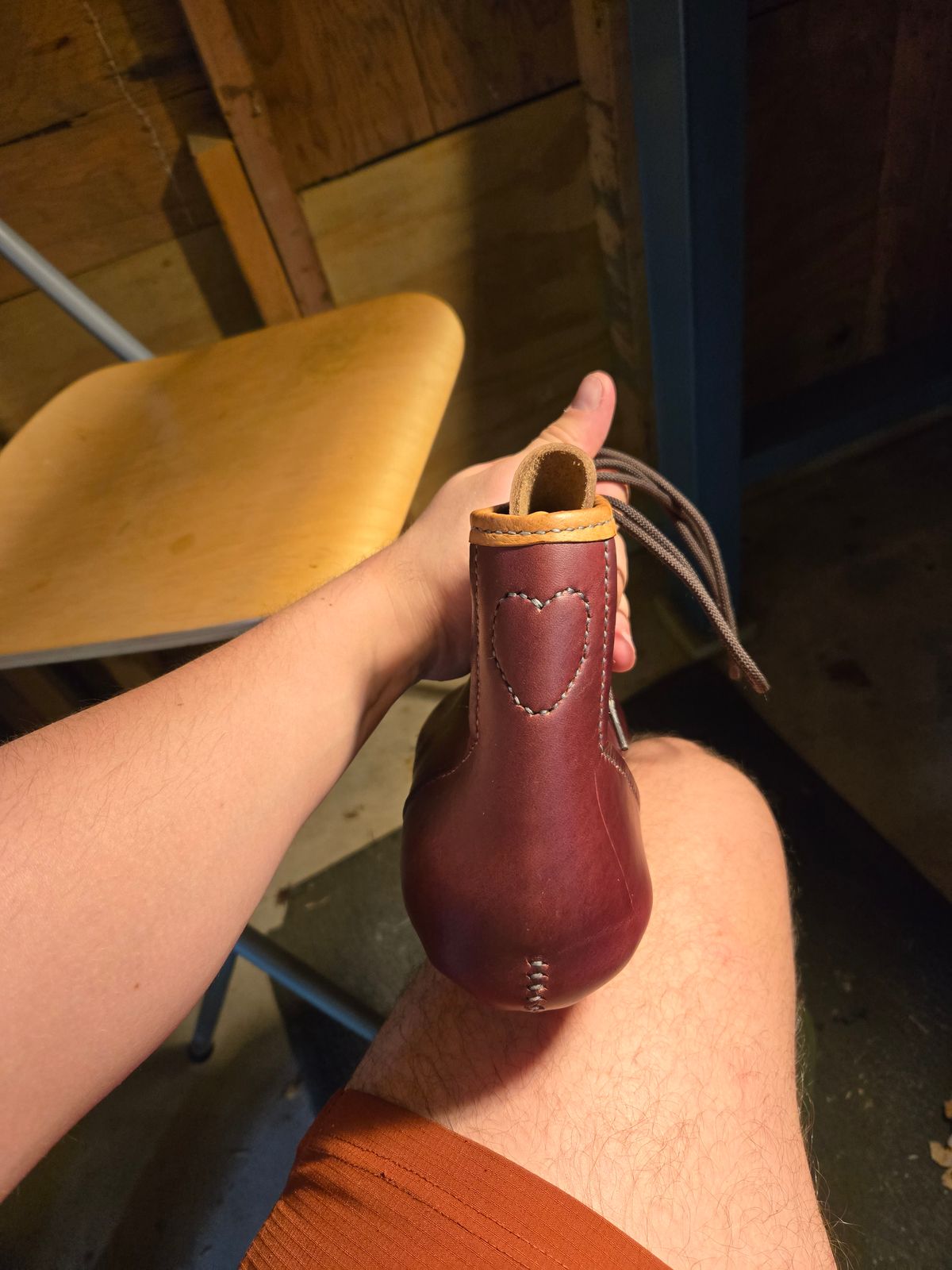 Photo by Amess923 on May 15, 2025 of the Self-Made Barefoot Boot in Horween Burgundy Chromexcel.